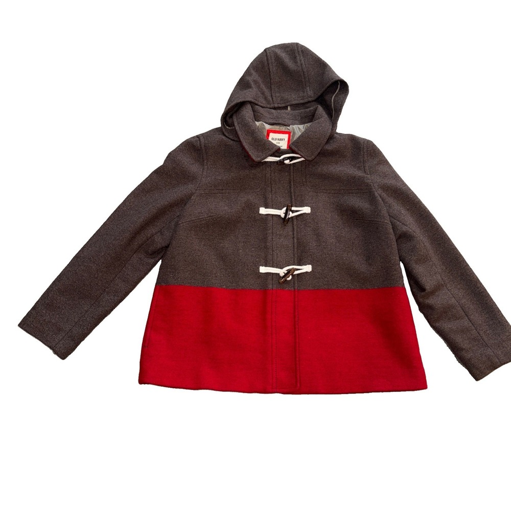 Old Navy Women's Red Brown Wool Blend Jacket Coat XL Lined Full Zip Hood Toggle
